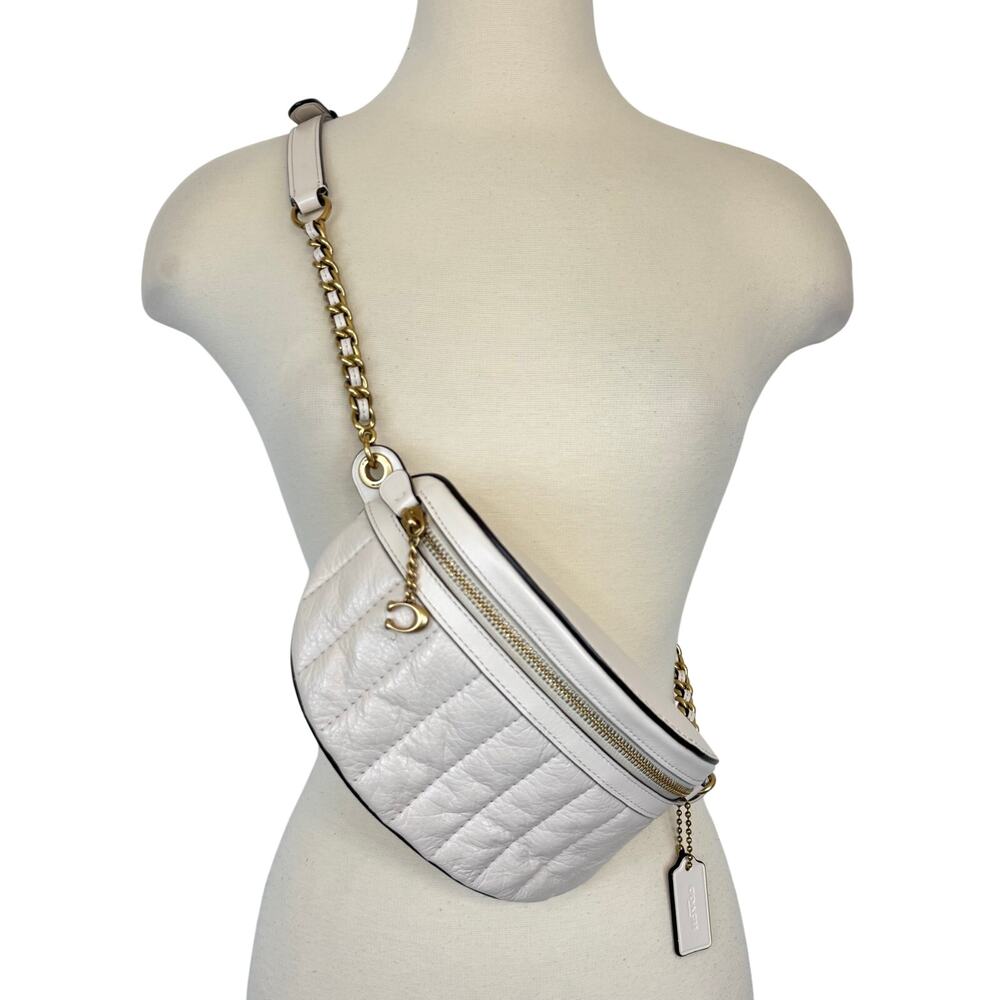 Coach Chain Belt Bag With Quilting Soft Leather Convertible Belt Bag Chalk C0851